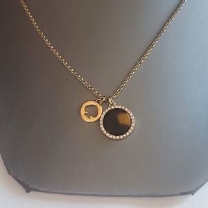 Kate Spade Spot the Spade Necklace Gold Plate Tortoiseshell Disc Crystal Accents